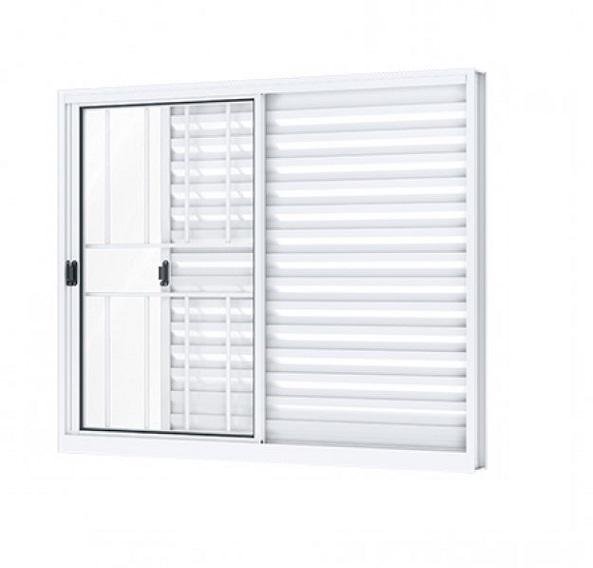 JANELA ALUMINIO VENEZIANA COM GRADE 2 FOLHAS MOVEIS 1 FIXA 100X150 RIOBRAS (A296.1)